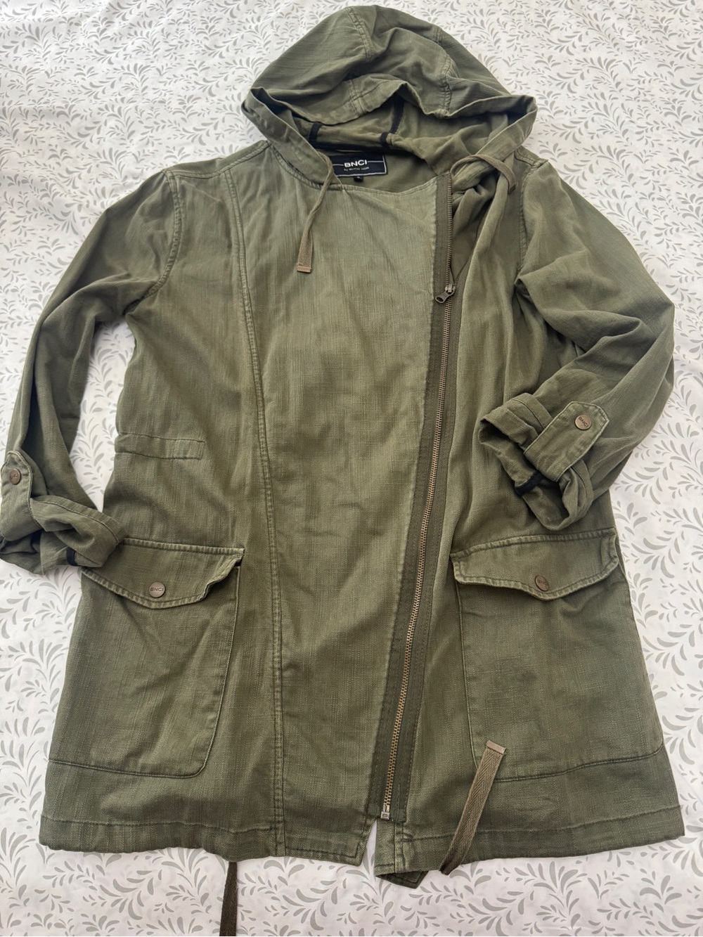 BDG Olive Hooded Utility Jacket with Asymmetric Zip